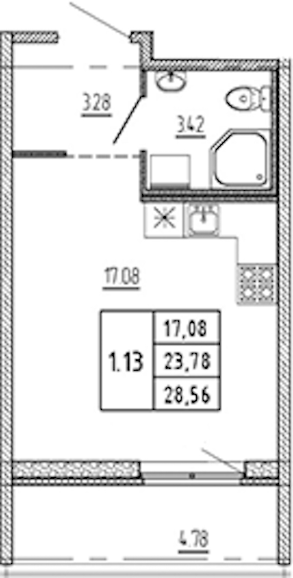 Квартира студия 23.78 м², 17/22 эт., ЖК «Новые горизонты 2»